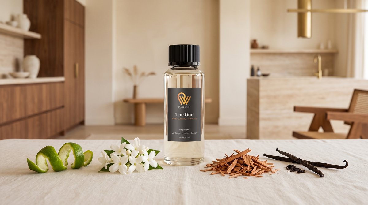 The One fragrance oil surrounded by citrus peel, jasmine, sandalwood and vanilla, its top, heart and base notes