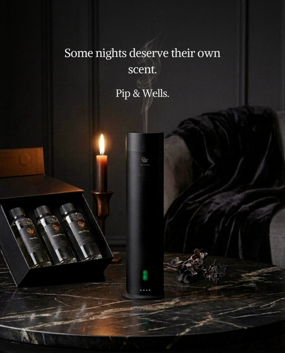 Pure One diffuser with fragrance oils in an evening interior