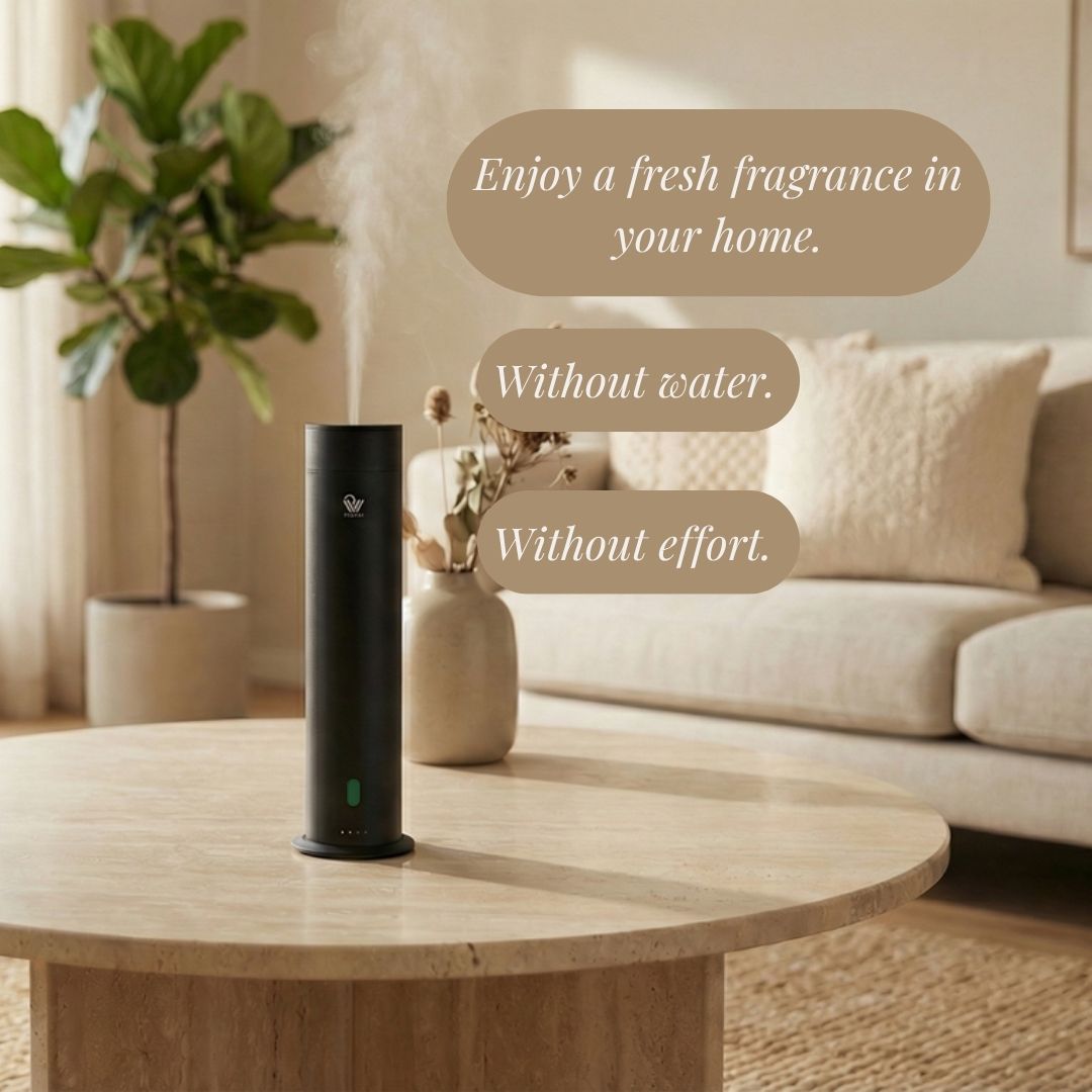 Pure One waterless scent diffuser in a bright living room