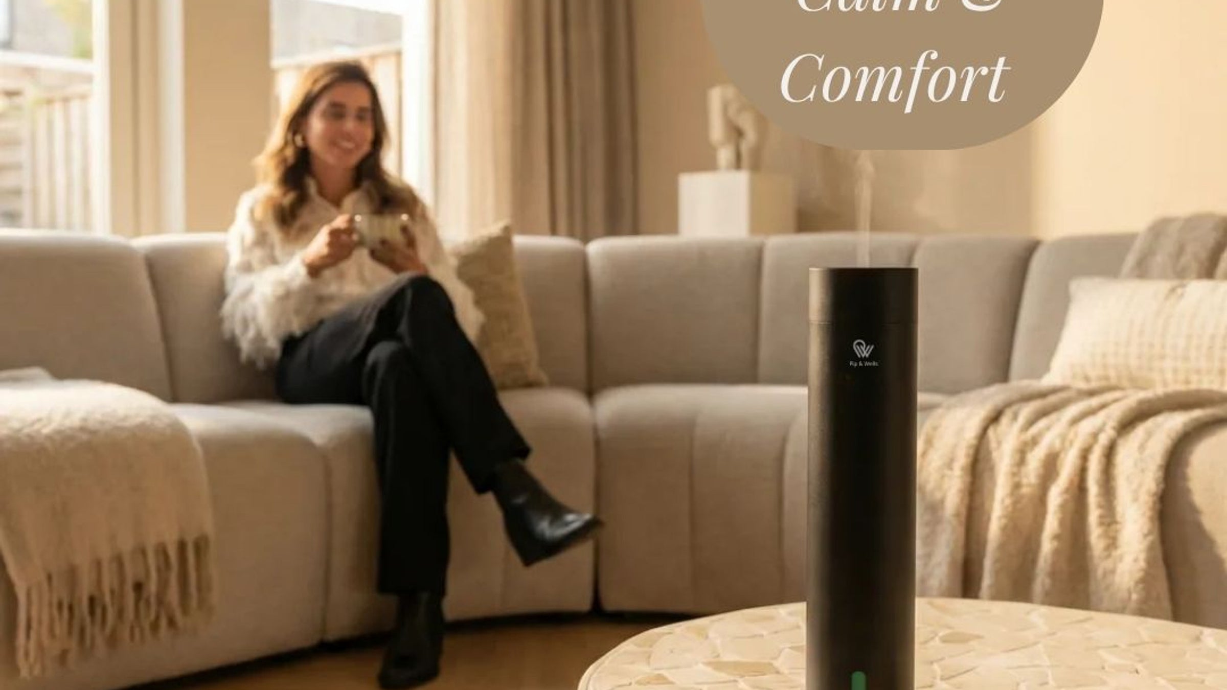 Pure One diffuser in a warm living room interior