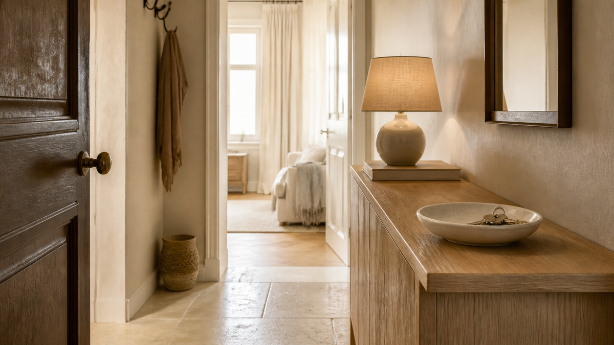 A calm, prepared entrance hall before a home viewing